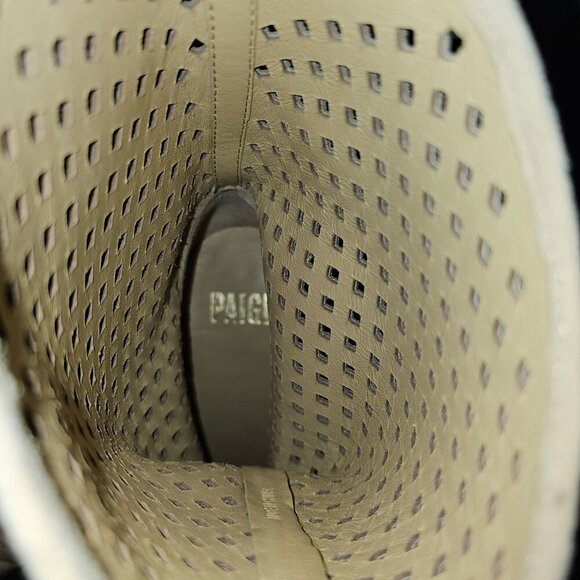 NEW Paige Layla Mid Calf Boot Womens 7 Tan Suede Perforated Pointed Toe Heeled - Picture 9 of 12